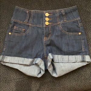 High waisted blue jeans